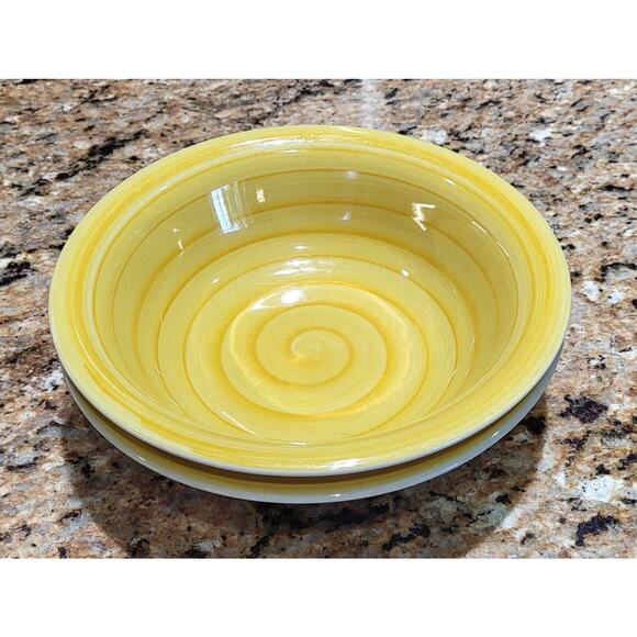 Phillip & Richard Swirl Yellow Bowls 7" Hand Painted (Set Of 2) - Picture 2 of 15